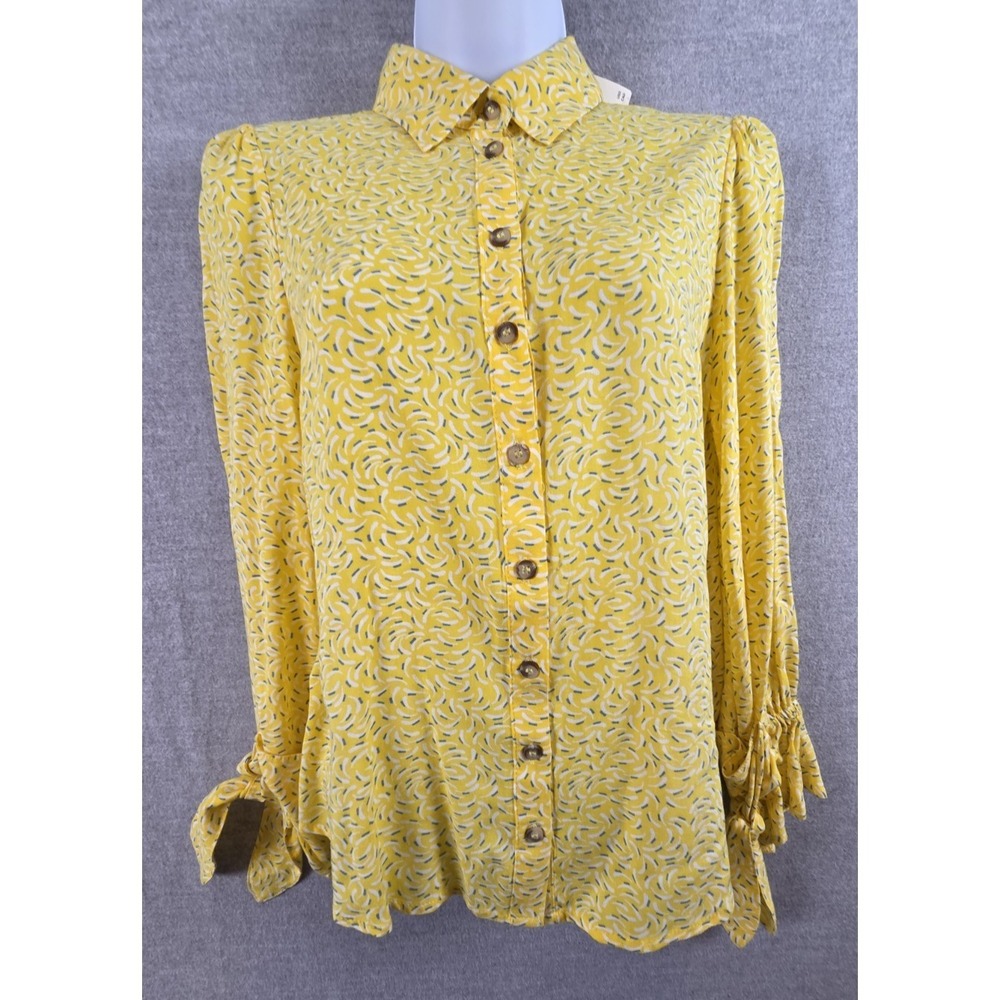 Anthropologie Maeve‎ Blithe Shirt Tie Sleeve Blouse Yellow Size 0 Cottagecore
